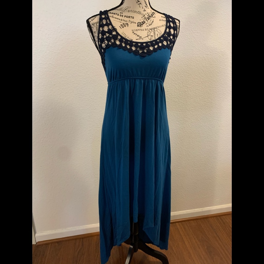 Woman’s Cyan Darker Blue Dress High-Low